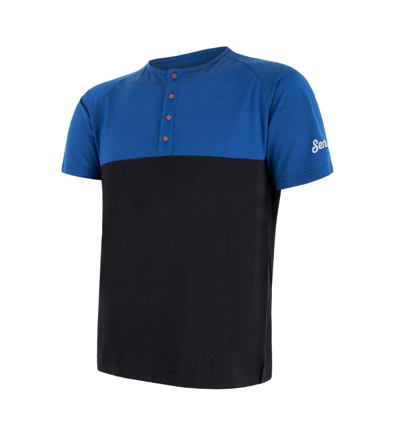 SENSOR MERINO AIR PT tee ss button MEN blu/blk S | Sklep IronRat Ou...