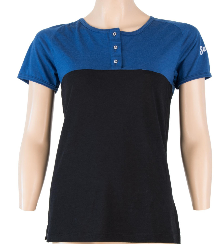 SENSOR MERINO AIR PT tee ss button WOM blu/blk S | Sklep IronRat Ou...