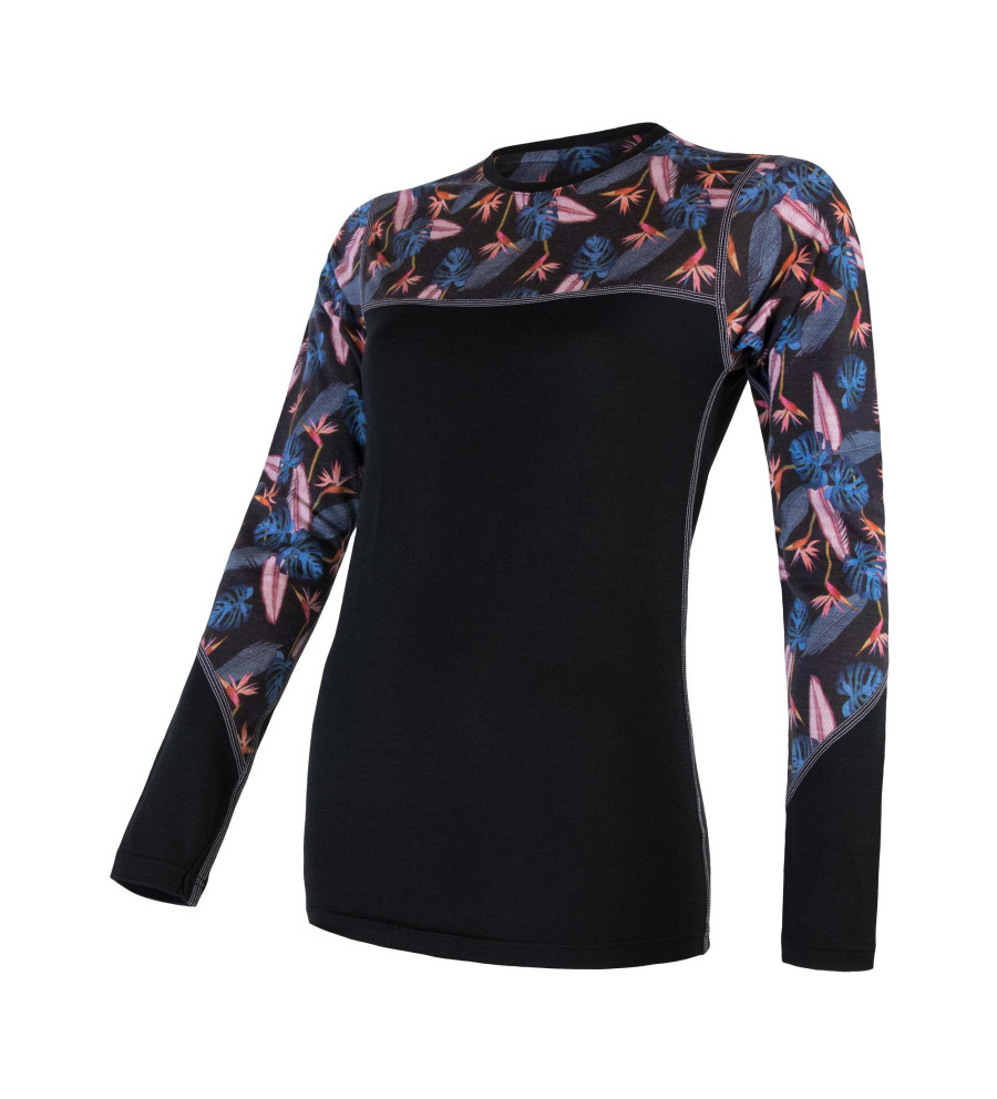 SENSOR MERINO IMPRESS tee ls WOM blk/floral S | Sklep IronRat Outdoor