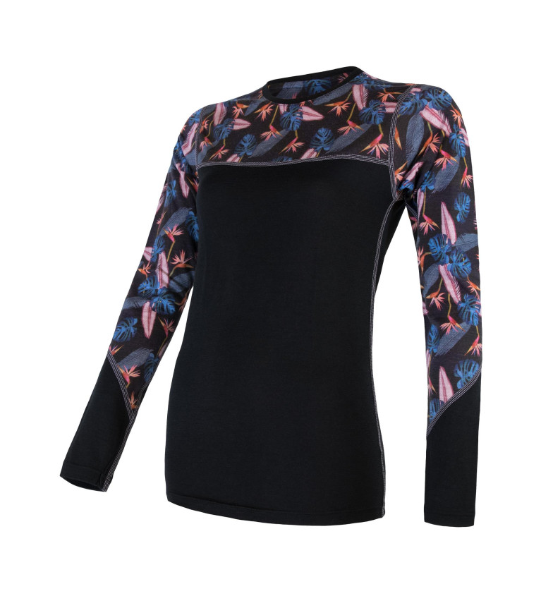 SENSOR MERINO IMPRESS tee ls WOM blk/floral M | Sklep IronRat Outdoor