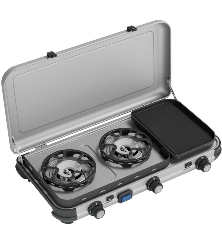 Campingaz Camping Kitchen 2 Multi Cook, gas cooker (grey, 2 hobs 2x 1.8 kW + grill plate 0.9 kW)