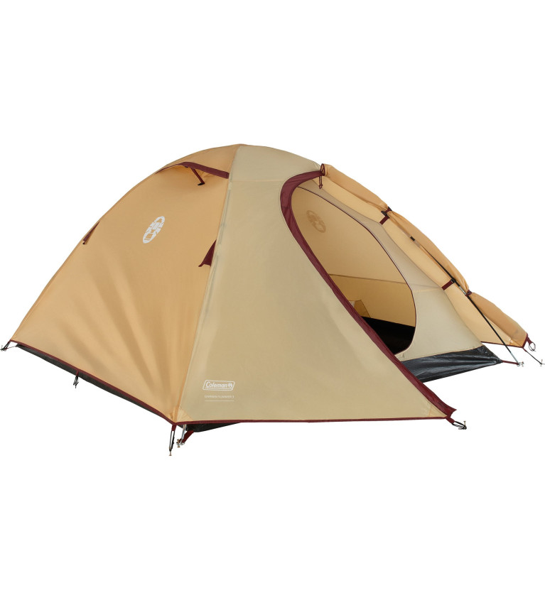 Coleman Darwin 3 Summer Camping Tent 3 Person Beige Dark Red
